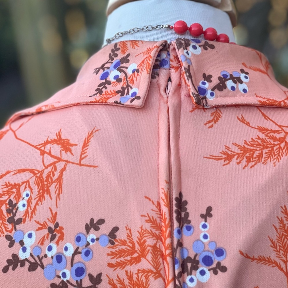 Vintage Handmade Sherbet Orange Floral Dress|plus size - Picture 5 of 11
